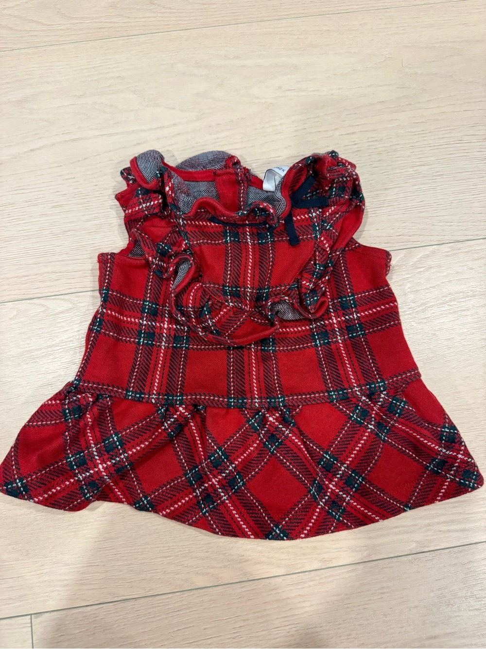 Janie and Jack Red and Navy Tartan Plaid Top with Bow | 12-18 months